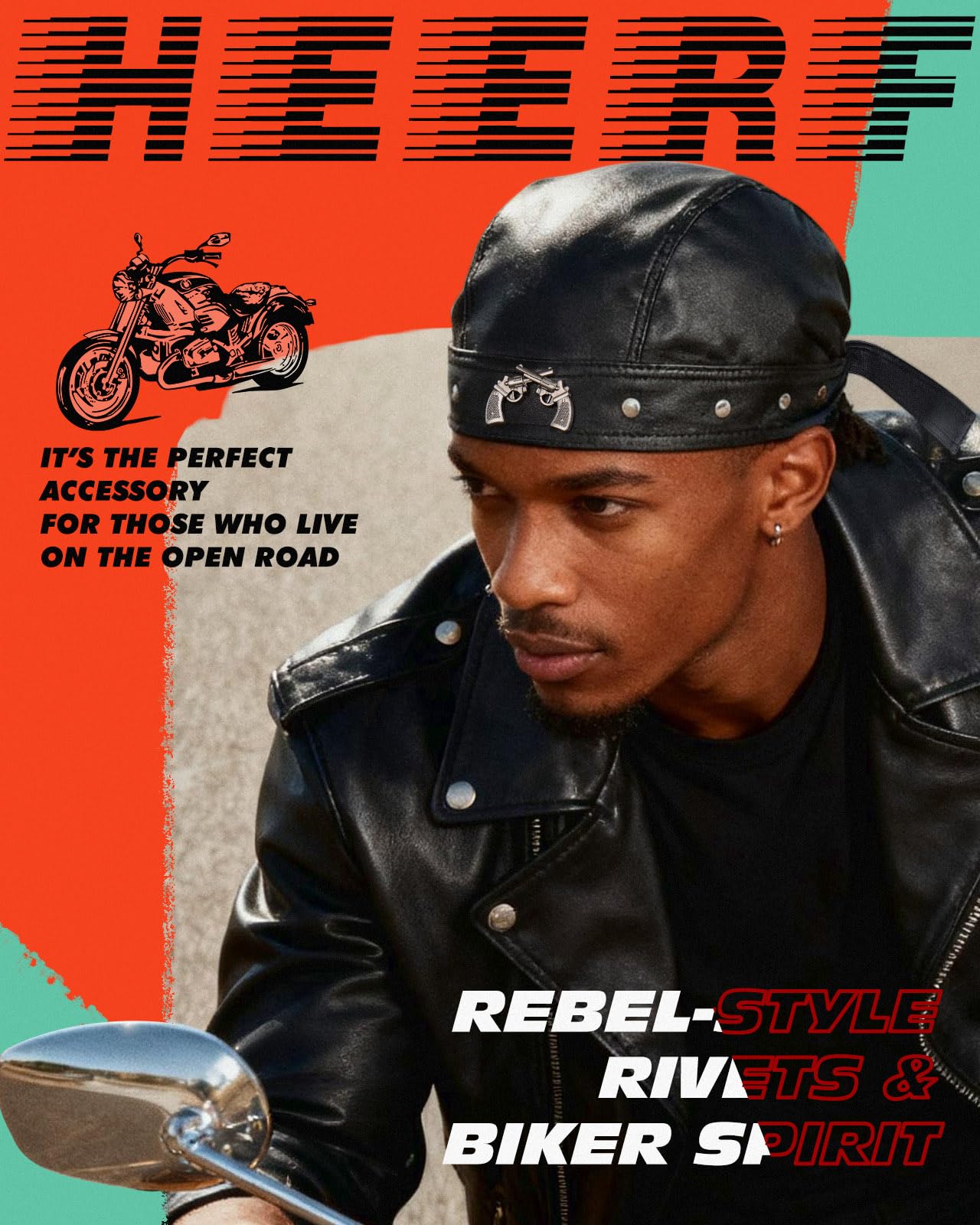 Heerf Cycling Bandana Leather Skull Cap Motorcycle Biker Hat Adjustable Doo Rags for Men and Women