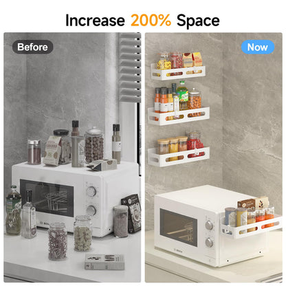 4 Pack Magnetic Spice Rack for Refrigerator, Spice Rack Organizer, Moveable Magnetic Shelf Fridge Organizer with 4 Hooks for Kitchen and Oven Organization, Black