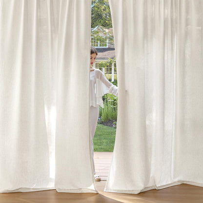 MIULEE Non-See-Through Privacy Linen Curtains 2 Panels, Light Filtering Window Curtains Farmhouse Textured Back Tab Semi Sheer Drapes for Bedroom Living Room, 52 x 84 Inches Long, Natural White