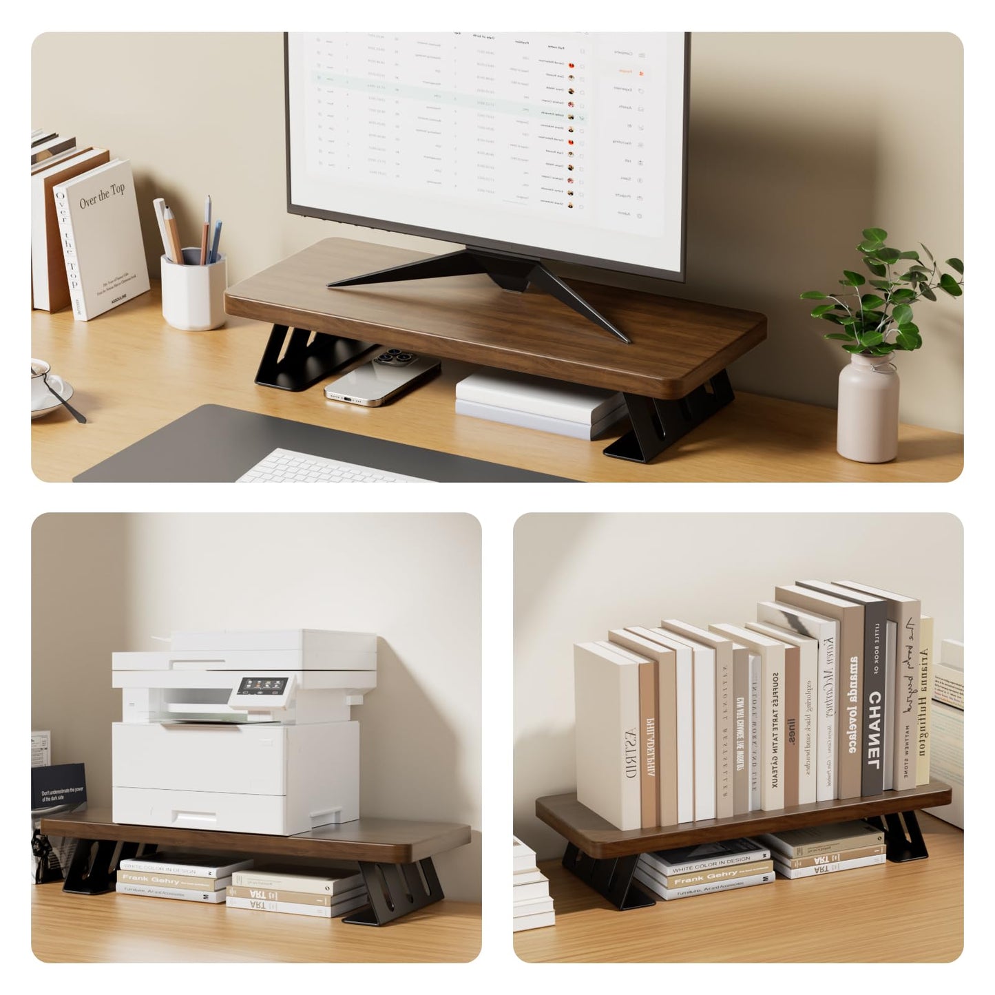 NestNeat Monitor Stand - 24 Inch Wood Monitor Stand Riser, 220 Pounds Load Capacity Desk Monitor Riser for Laptop/PC/Printer, Desktop Stands Organizer for Home Office