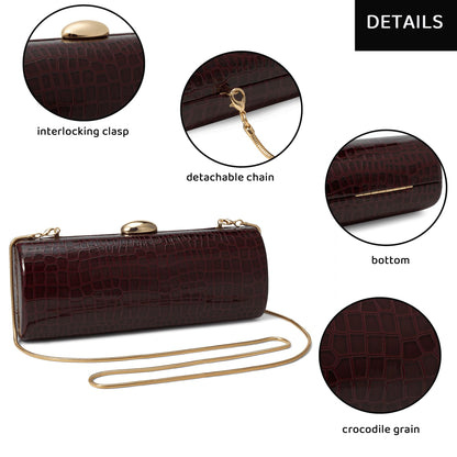 Buric Vegan PU Leather Evening Clutch Purses Crocodile Pattern Handbags Formal Envelope Shoulder Bags for Party Wedding Prom Brida Wine Red