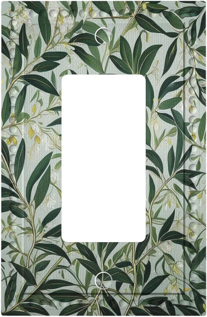 Sage Eucalyptus Leaves Foliage Single Decora Outlet Wall Plate 1 Gang Rocker Decorative Switchplate Faceplate GFCI Light Switch Covers for Home Living Decor