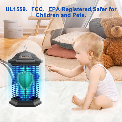 AMUFER Bug Zapper for Outdoor Indoor, Electric Mosquito Zapper Waterproof with 18W Power & 4400V Instant Grid, Insect Control Efficiency Increased 100%, Coverage of 1/2 Acre, for Patio, Backyard, Home