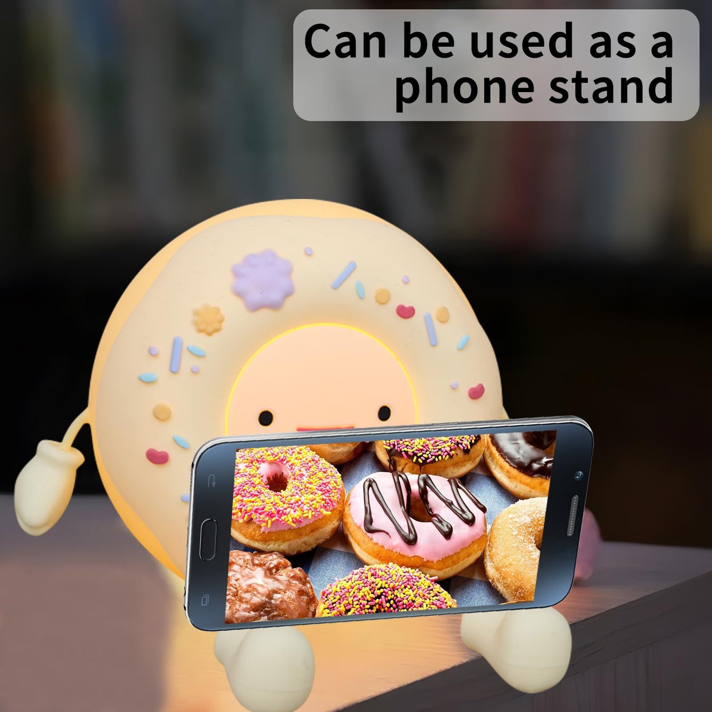 HPYDIY Cute Donut Lamp - Donut Dessert Night Light, Silicone Kids Night Light, Rechargeable Adjustable, Contact Switch and Room Decor Gift（White）
