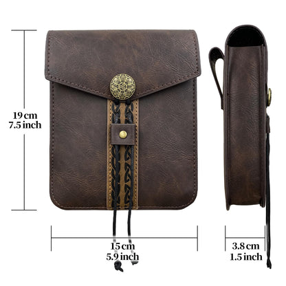 HiiFeuer Vintage Medieval Faux Leather Belt Bag, Retro Middle Ages Belt Pouch Waist bag, Portable Side Pack For LARP Ren Faire (Brown A)