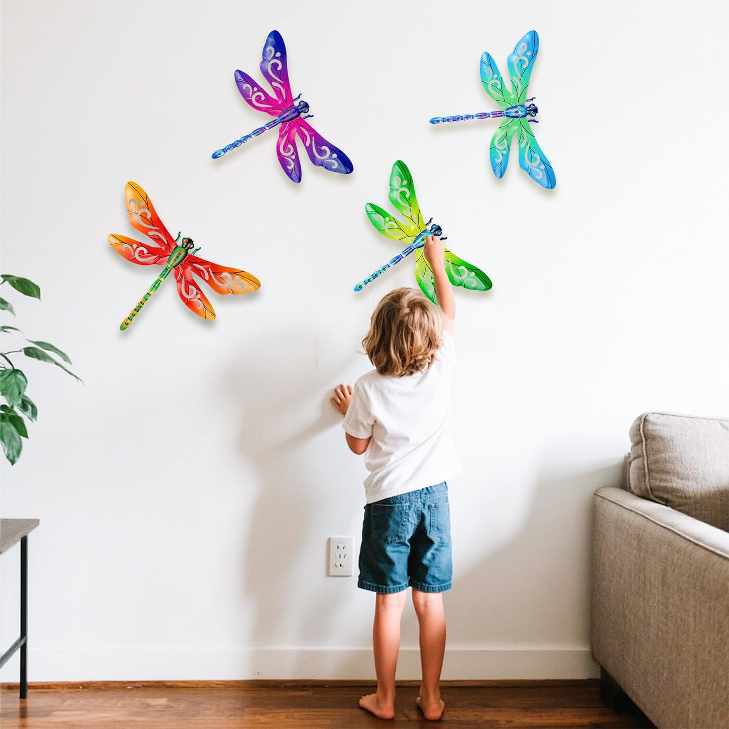 SUNREEK Metal Dragonfly Wall Decor, 12 Inches Dragonfly Outdoor Wall Art for Fence Garden Yard Patio Decorations