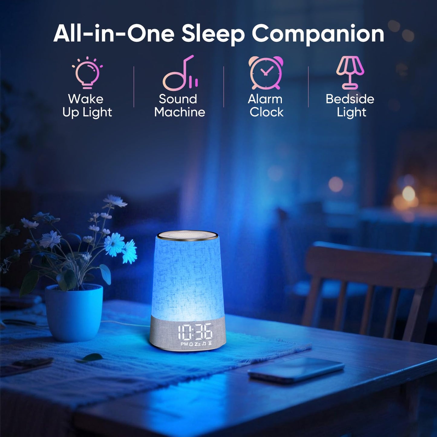 AFEXOA Sunrise Alarm Clock with 30 Soothing Sounds, White Noise Machine with Alarm Clock & Wake Up Light, Dimmable Display, Night Light for Bedroom, Heavy Sleepers, Adults & Kids