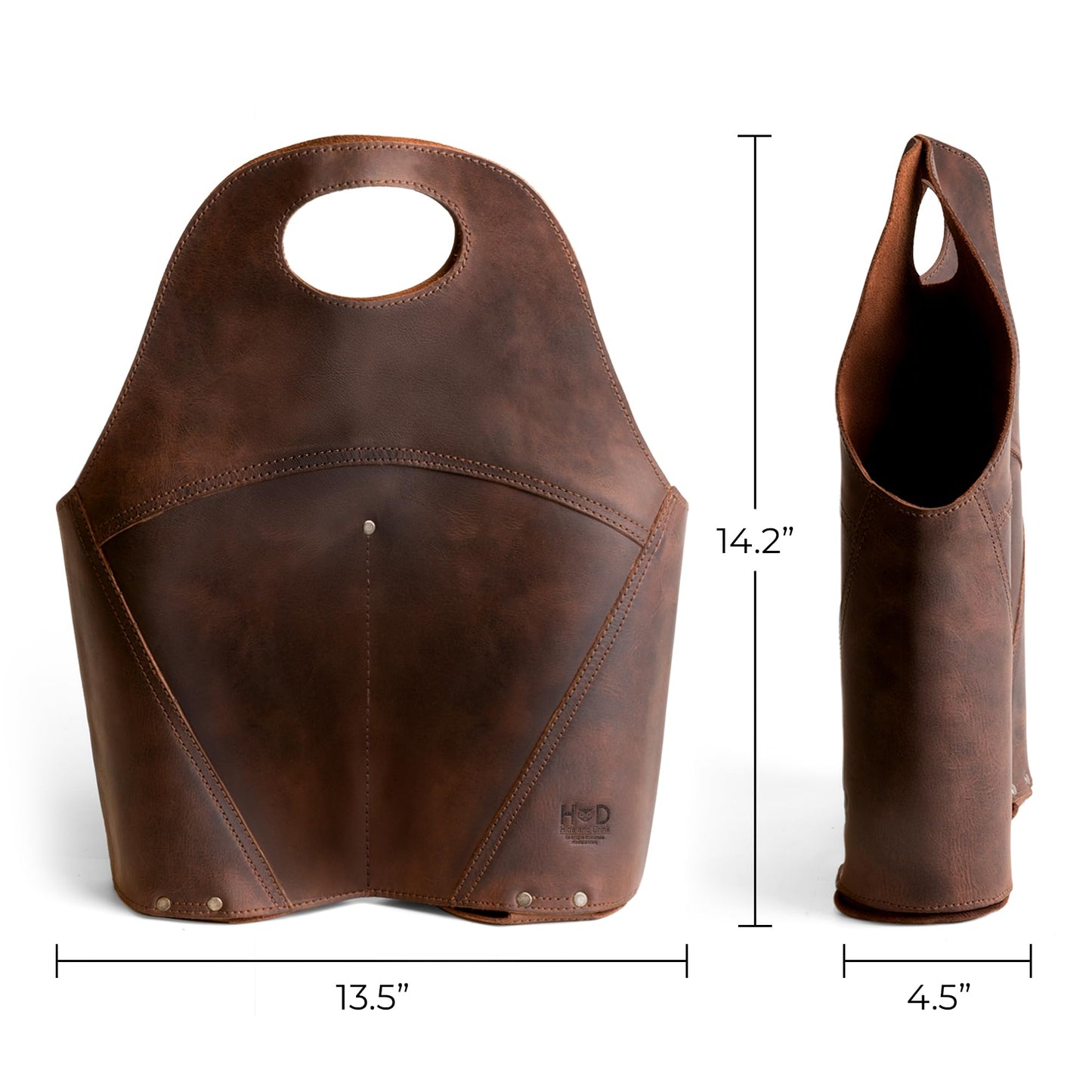 Hide & Drink, Double Wine Bottle Carrier, Holder Case for Bordeaux Bottle, Tote Bag, Travel Purse, Picnic, Full Grain Leather, Handmade, Bourbon Brown