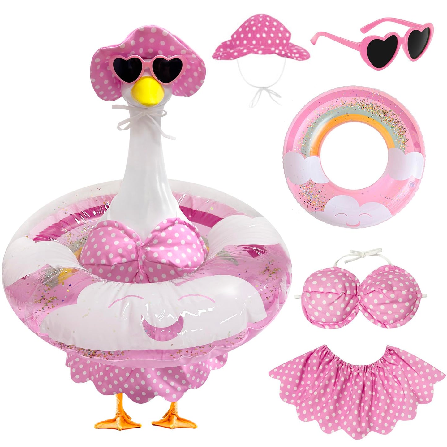 UGRASEA Porch Goose Outfit Swimsuit, Summer Bikini Goose Costume, 23'' Lawn Goose Statue Costume for Outdoor Garden Patio Decoration (Pink)