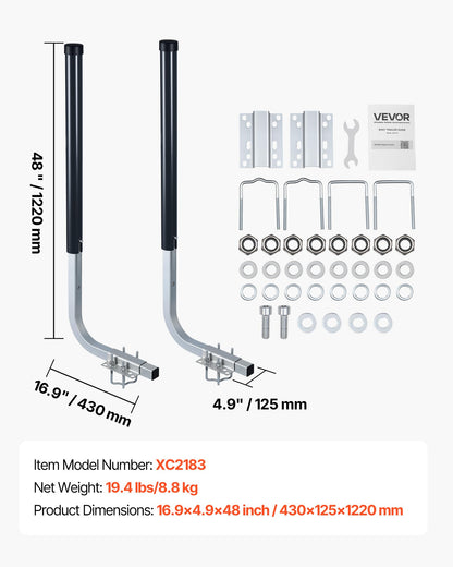 VEVOR Boat Trailer Guides, 40 in/48 in Height Guide Poles, 2PCS High-Hardness Steel Trailer Guide-Ons, Adjustable Guide Poles with PVC Pipes, for Ski Boats, Compact Fishing Boats, Small Sailboat