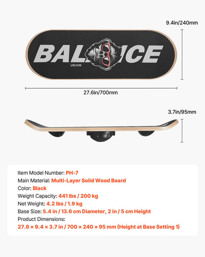 VEVOR Balance Board, Wobble Board Trainer for Adults 3-Level Adjustable Base, Premium Wooden Balance Training Equipment, Slip-Resistant Surface for Core Workout, Standing Desk Exercise, Home Gym, Yoga