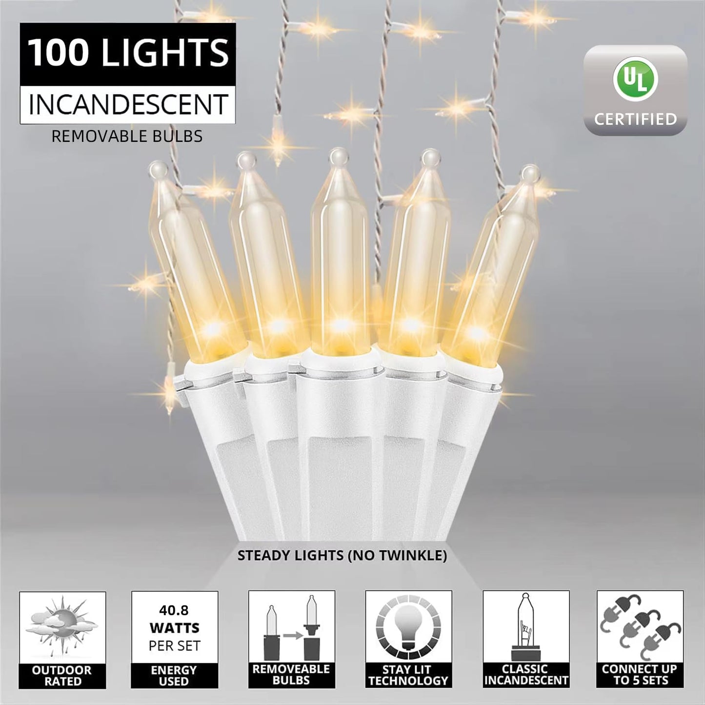 LAMPHOME 6.2FT 100 Clear Icicle Lights, White Wire, Indoor/Outdoor Christmas Holiday Lights