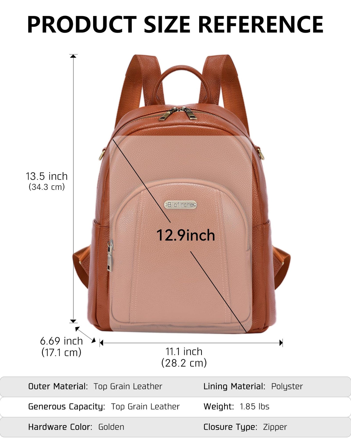 Blofinche Women's Genuine Leather Backpack Purse, 12.9 Inch Laptop Backpack with Anti-Theft Pocket, Stylish Leather Bag for Work & College, Fashion Brown