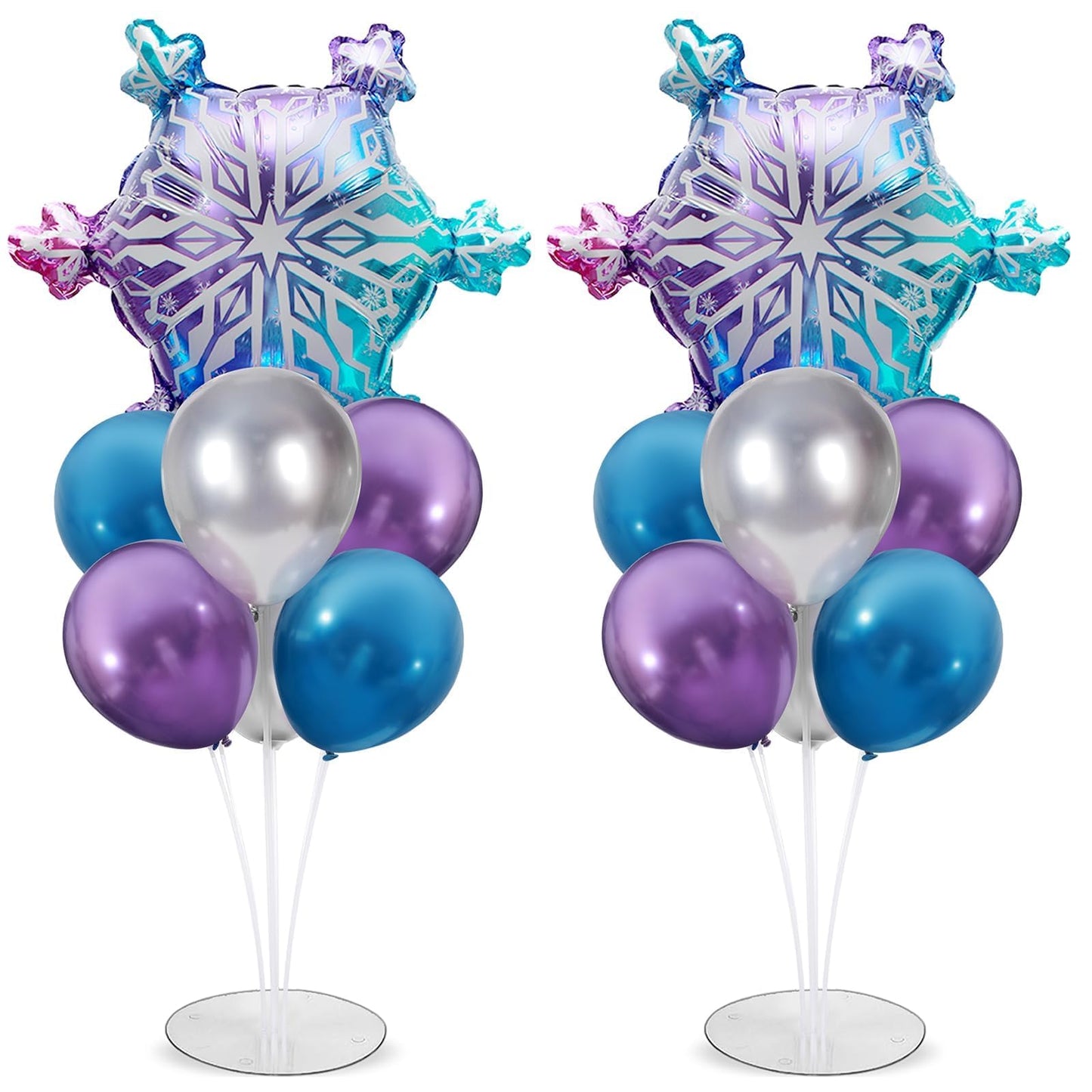 Snow Birthday Party Balloons Stand Kit 2 Sets With Snowflake Foil Balloons for Winter Wonderland Girl Princess Birthday Party Themed Decorations - Balloon Centerpiece for Tables