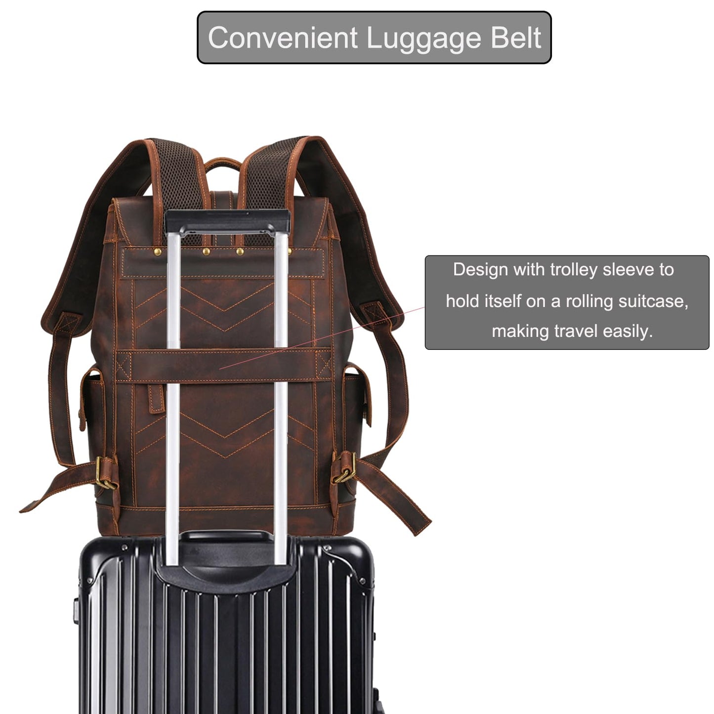LUUFAN Genuine Leather Backpack for Men Casual 15.6 Inch Laptop Shoulder Bag Rucksack with Anti-Theft Pocket Travel Daypack, Coffee