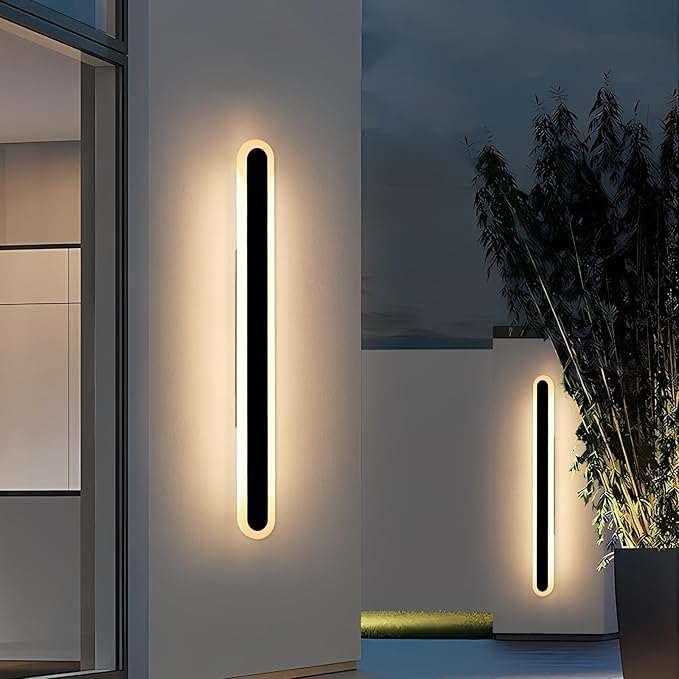 2 Pack 47.2inch Long Outdoor Wall Sconce, Oval Modern Exterior Light Fixture, IP65 Waterproof, 3 Color 3000K/4500K/6000K, LED Strip Wall Mount Lighting for Patio, Garden, Garage, Backyard