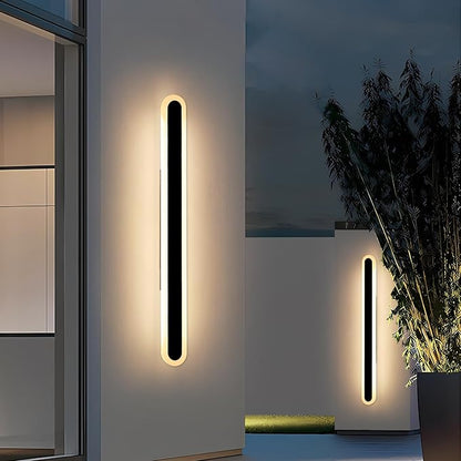 2 Pack 47.2inch Long Outdoor Wall Sconce, Oval Modern Exterior Light Fixture, IP65 Waterproof, 3 Color 3000K/4500K/6000K, LED Strip Wall Mount Lighting for Patio, Garden, Garage, Backyard