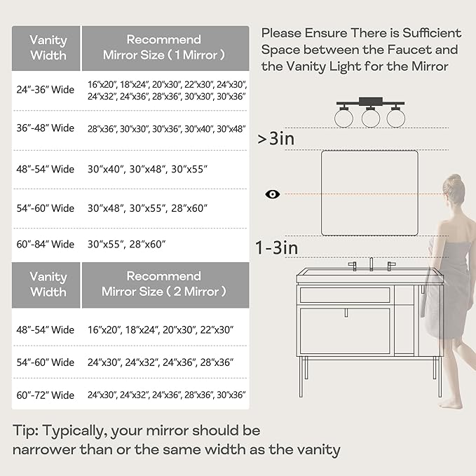 Silver Framed Bathroom Mirror, Brushed Nickel Rounded Corner Rectangle Wall Mirror, Tempered Glass, Shatter Proof, Anti-Rust, Hangs Horizontally or Vertically (24" x 32", Silver)