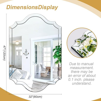 Chende 32"x47" Scalloped Large Wall Mirror for Decor Living Room, Arched Decorative Mirror with Clear Glass Frame and Beveled Edge, Modern Vertical/Horizontal Hanging, Gifts for Girls