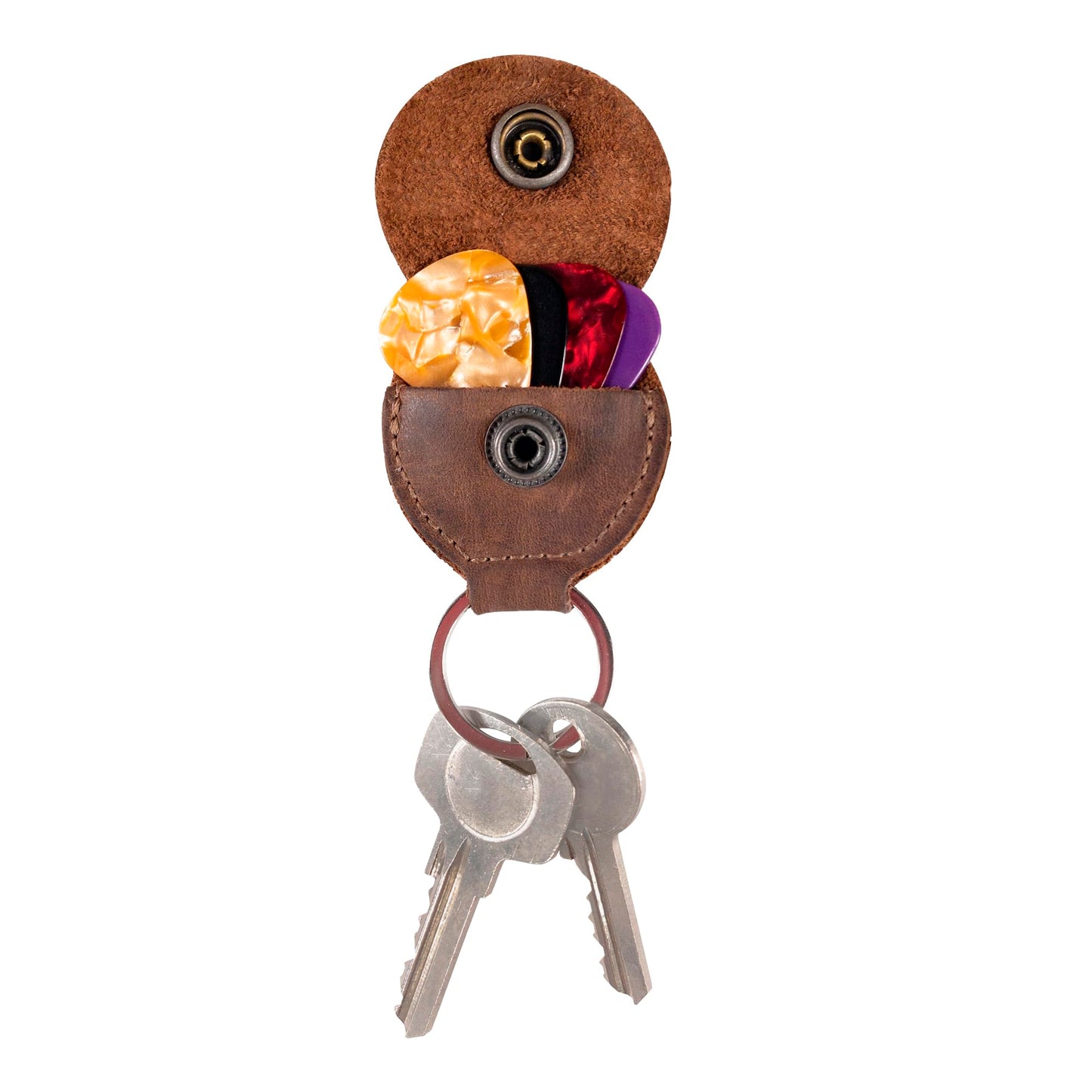 Hide & Drink, Guitar Pick Holder with Ring, Key Organizer, Keychain for Guitar Players, Full Grain Leather, Handmade, Bourbon Brown