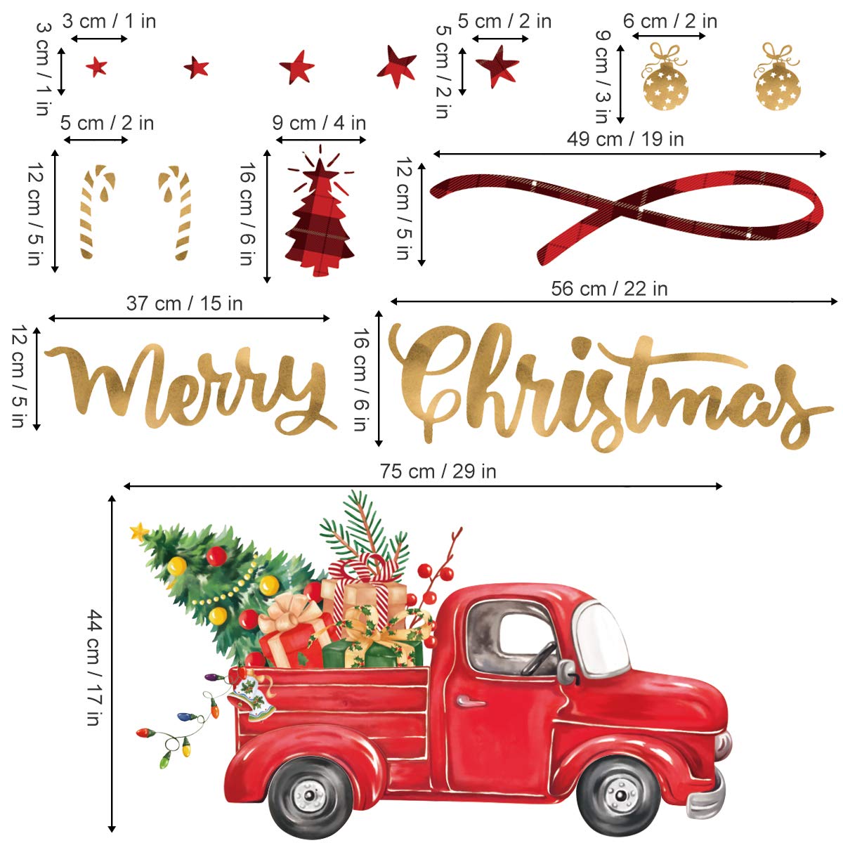 decalmile Merry Christmas Wall Decals Christmas Tree Truck Wall Stickers Dining Room Kitchen Door Window Glass Decoration Gifts