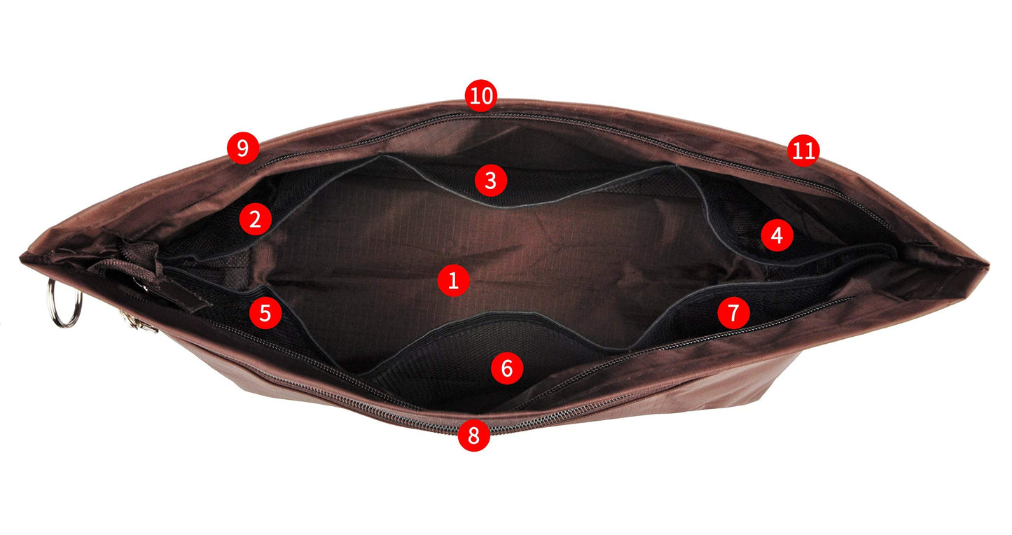 Vercord Purse Organizer Insert Bag Tote Handbags Pocketbook Inserts Organizers Zipper 11 Pockets Coffee Medium