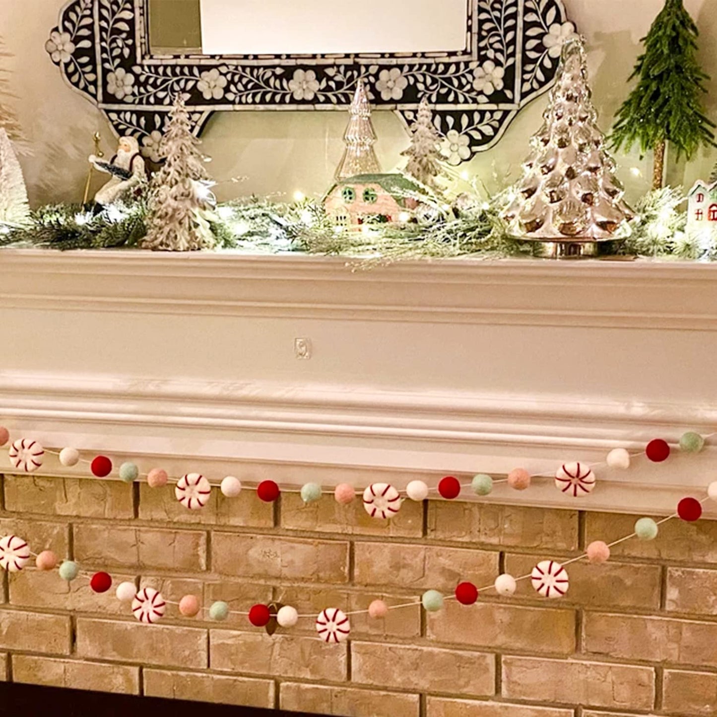 Christmas Felt Ball Garland, Holiday Home Decor, Peppermint Garland Decor, Candy Decorations, Felt Balls for Christmas Tree, Mantel, Kids Bedroom, Living Room, Nursery- 6.56 Ft