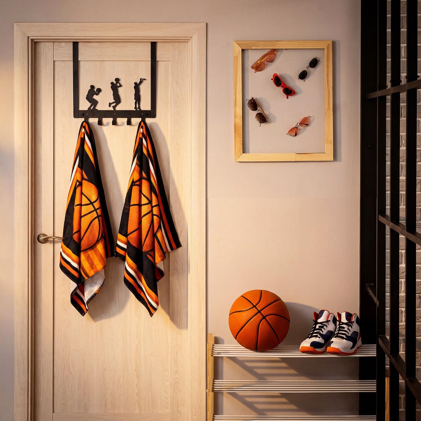 Reallnaive Basketball Room Decor Over The Door Hooks Bathroom Hanger Wall Mount Rack Holder for Towel, Hat, Coat, Cloth, Keychain, Bag, Christmas Gift