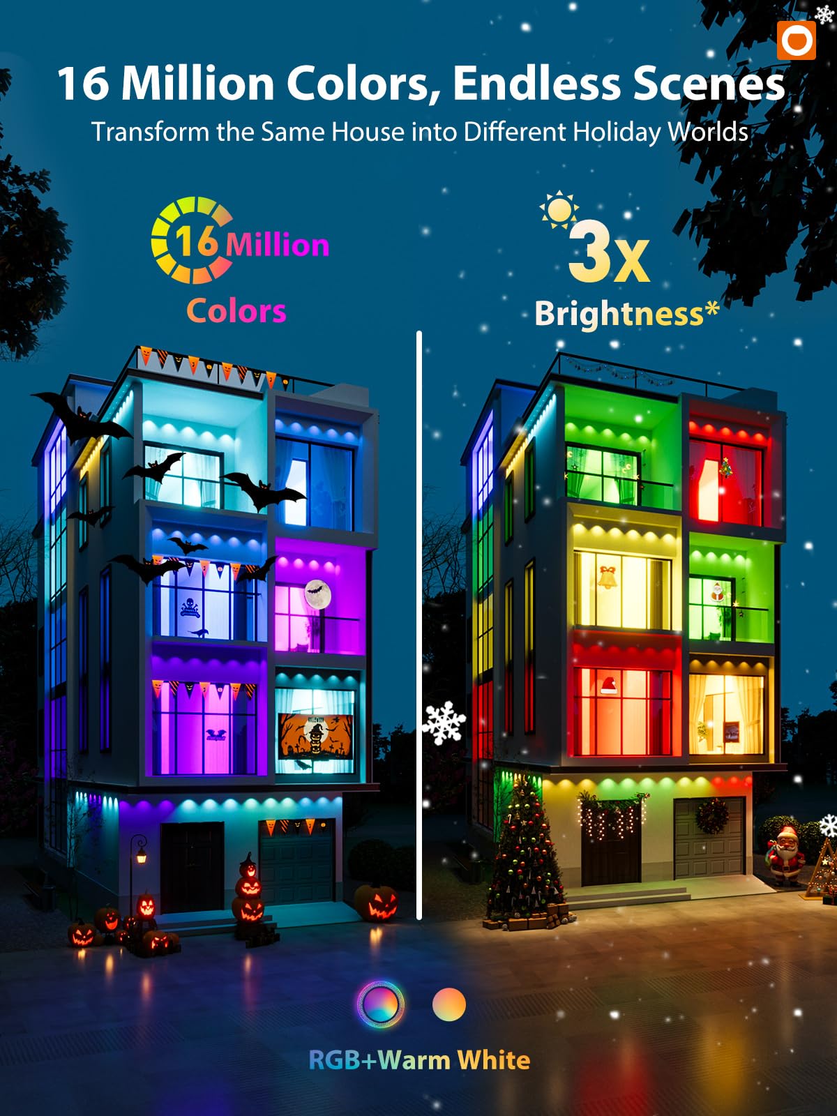 addlon 200FT Permanent Outdoor Lights, Cuttable & Extendable Smart RGB+IC LED Lights for House & Outdoor, App & Remote Control, IP67 Waterproof for Christmas, Holiday, Party, Halloween Decorations