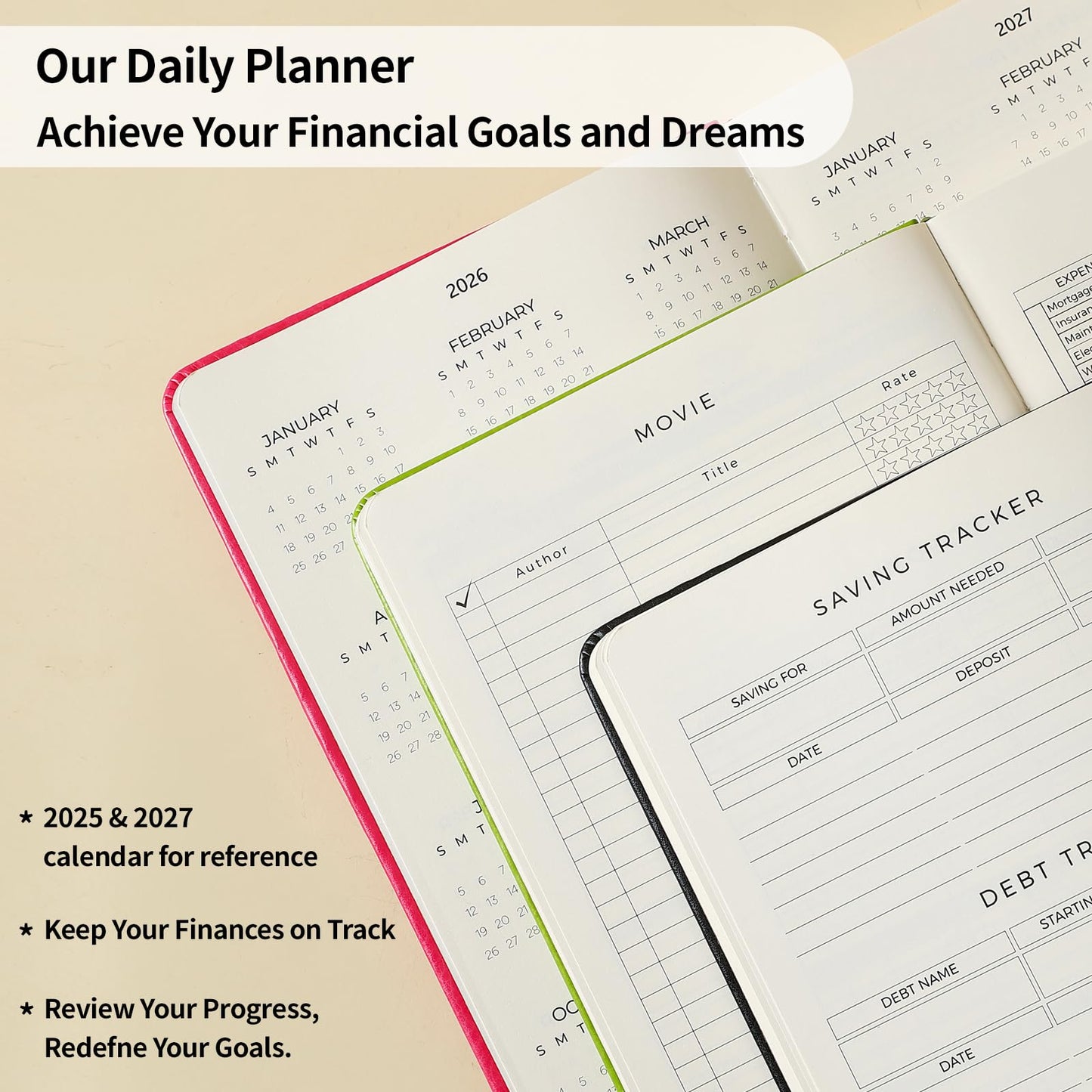 Planner 2025-2027, 36 Months Weekly and Monthly Planner with Budget & Goal Setting, 8.3" x 5.7", Flexible Cover, Daily Organizer with Inner Pocket, Bookmarks, Pen Holder for School Office Home, Black