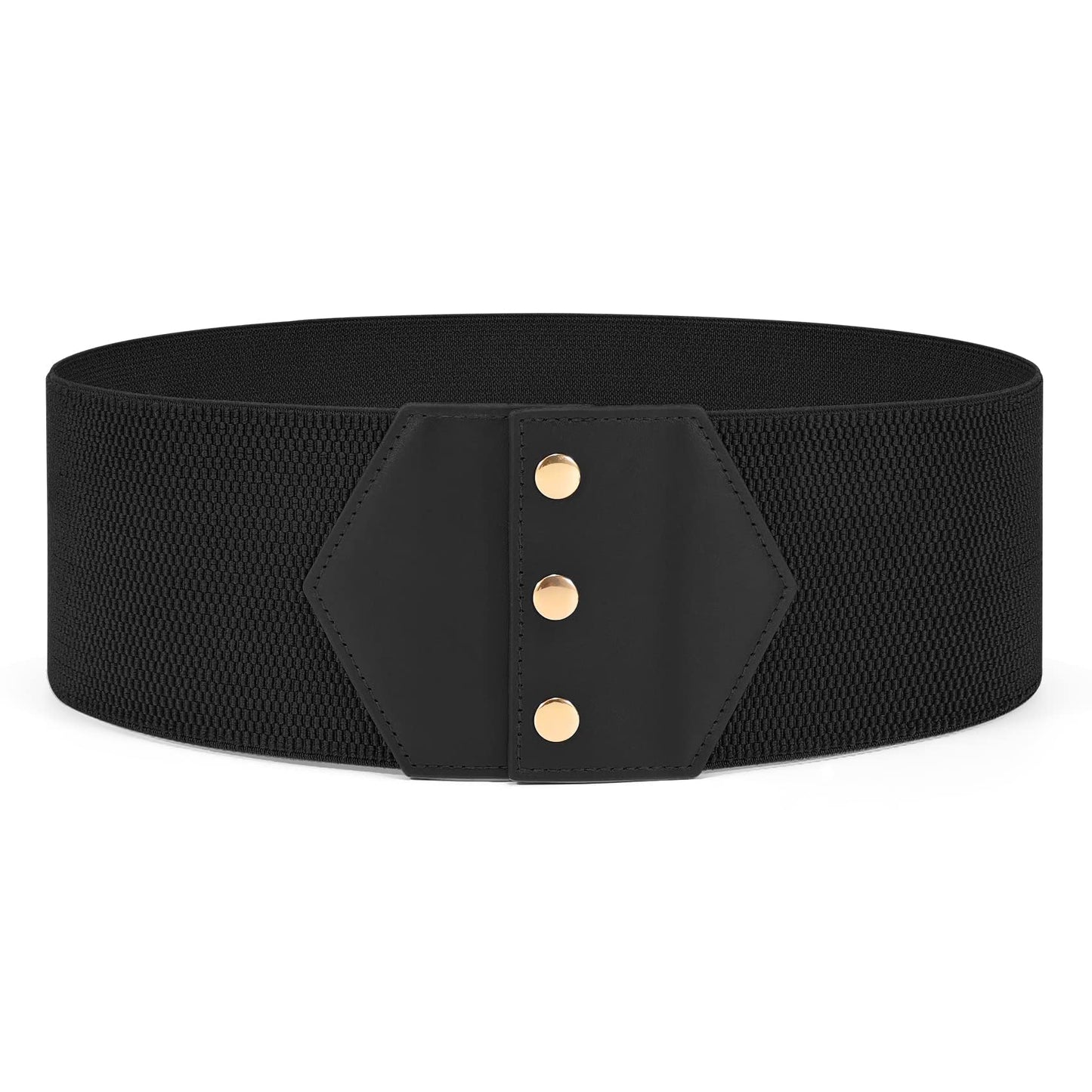 WHIPPY Women Wide Elastic Belts for Dress Snap-Button Stretch Corset Belt Ladies Stretchy Waistband Black Gold Buckle S