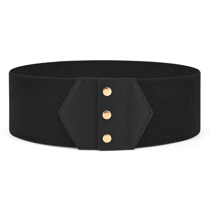 WHIPPY Women Wide Elastic Belts for Dress Snap-Button Stretch Corset Belt Ladies Stretchy Waistband Black Gold Buckle S