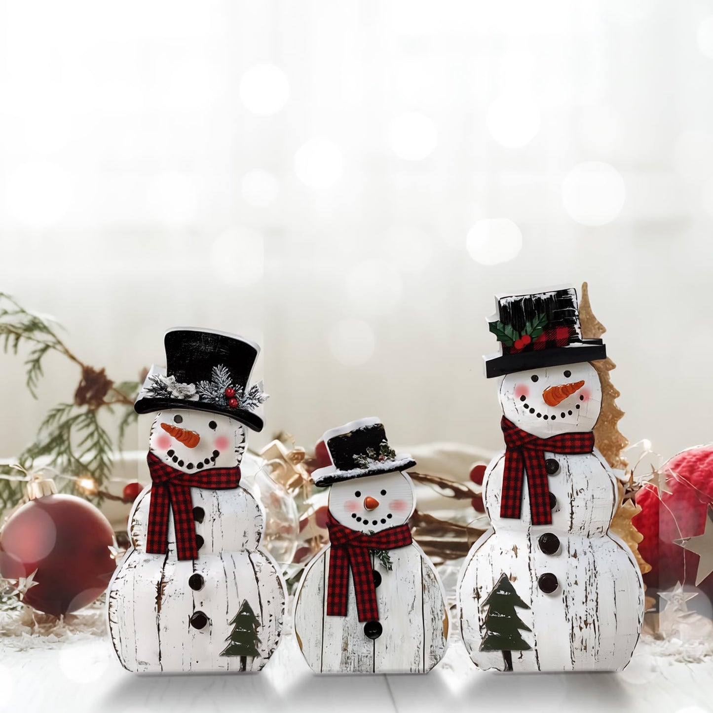 Barydat 3 Pack 3 Pcs Christmas Table Decorations Wooden Snowman Centerpieces Table Sign Tiered Tray Desktop Xmas Decoration for Indoor Home Kitchen Gifts Party (Christmas Tree Snowman)