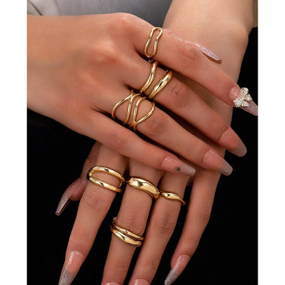 FAXHION 12PCS Gold Stackable Rings Set for Women, 18K Gold Plated Open Stacking Knuckle Ring, Adjustable Chunky Signet Band Statement Ring for Gift