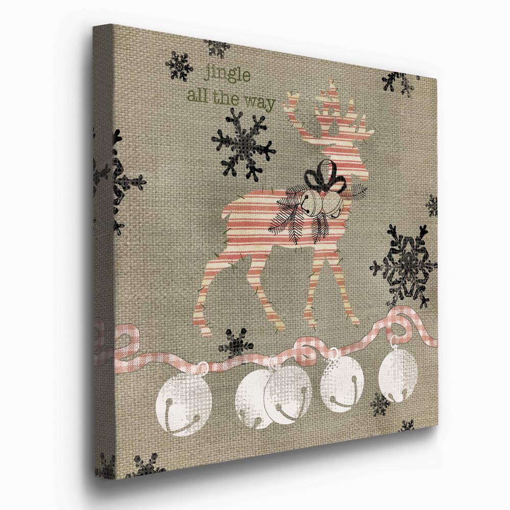 Renditions Gallery Jingle All the Way Reindeer Wall Art, Christmas & Winter Decor, White & Red Striped Fabric Look, Premium Gallery Wrapped Canvas, Ready to Hang, 40 in H x 40 in W, Made in America