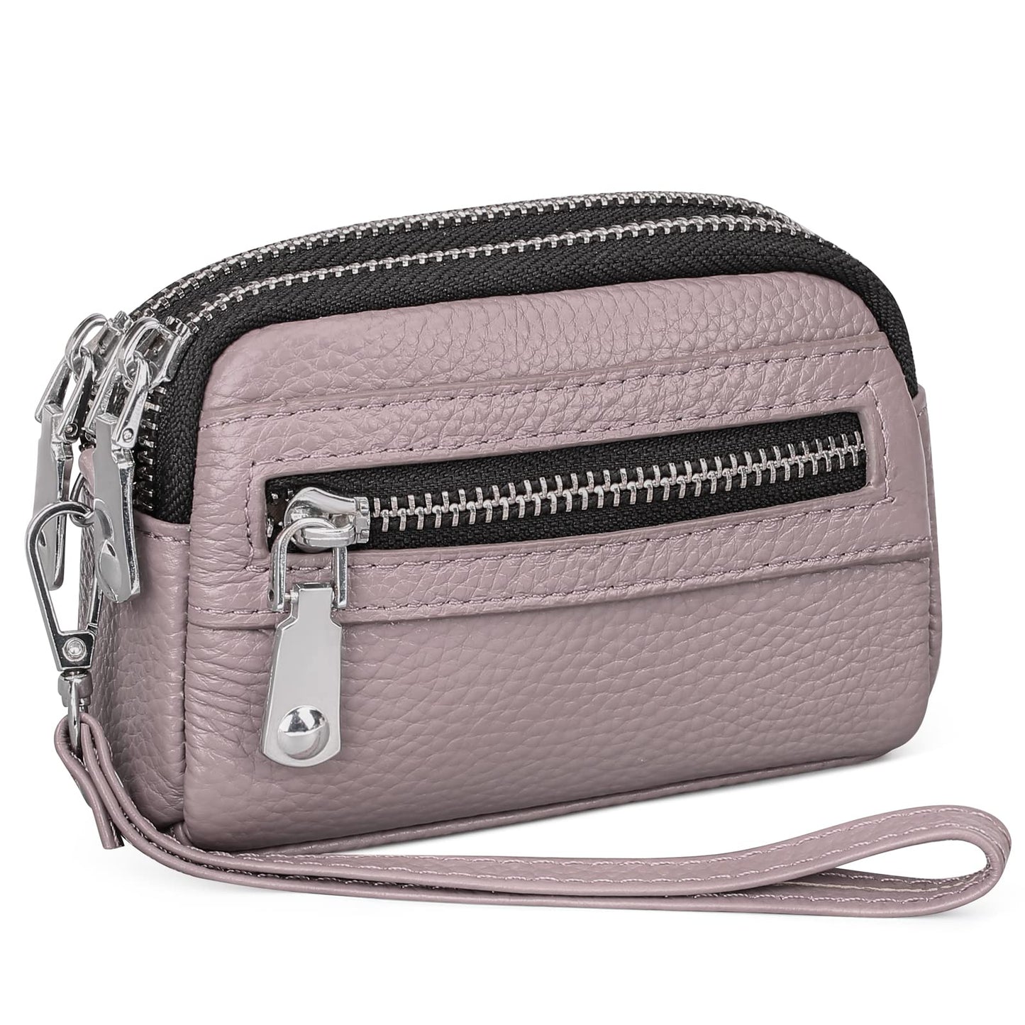 SENDEFN Coin Purse for Women Leather Wristlet Double Zip Around Small Change Pouch