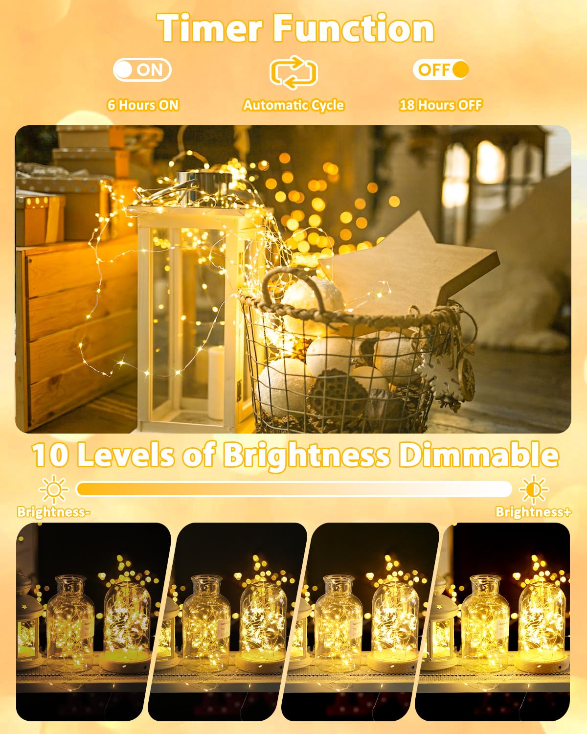 3 Pack 60 LED Fairy Lights Battery Operated with Remote, 8 Modes String Lights Indoor Outdoor, Cuttable Battery Light for Home Bedroom Wedding DIY Centerpiece Christmas Decorations (Warm White)