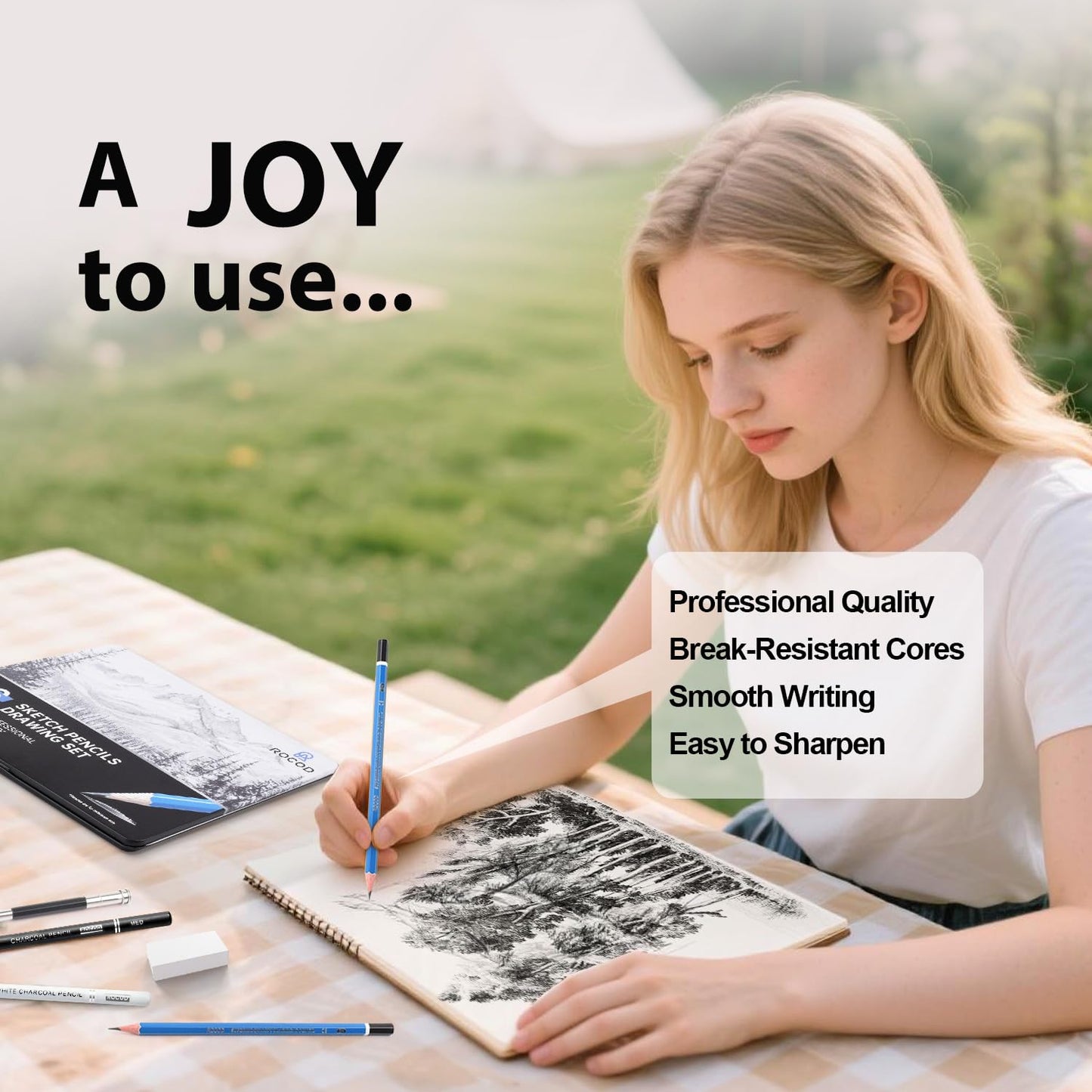 ROCOD Sketch Pencils for Kids and Adults Drawing, 26-Piece Profession Sketching Pencils, Drawing Pencil for Artists Beginner Sketching, Art Graphite Pencil 6B to 4H
