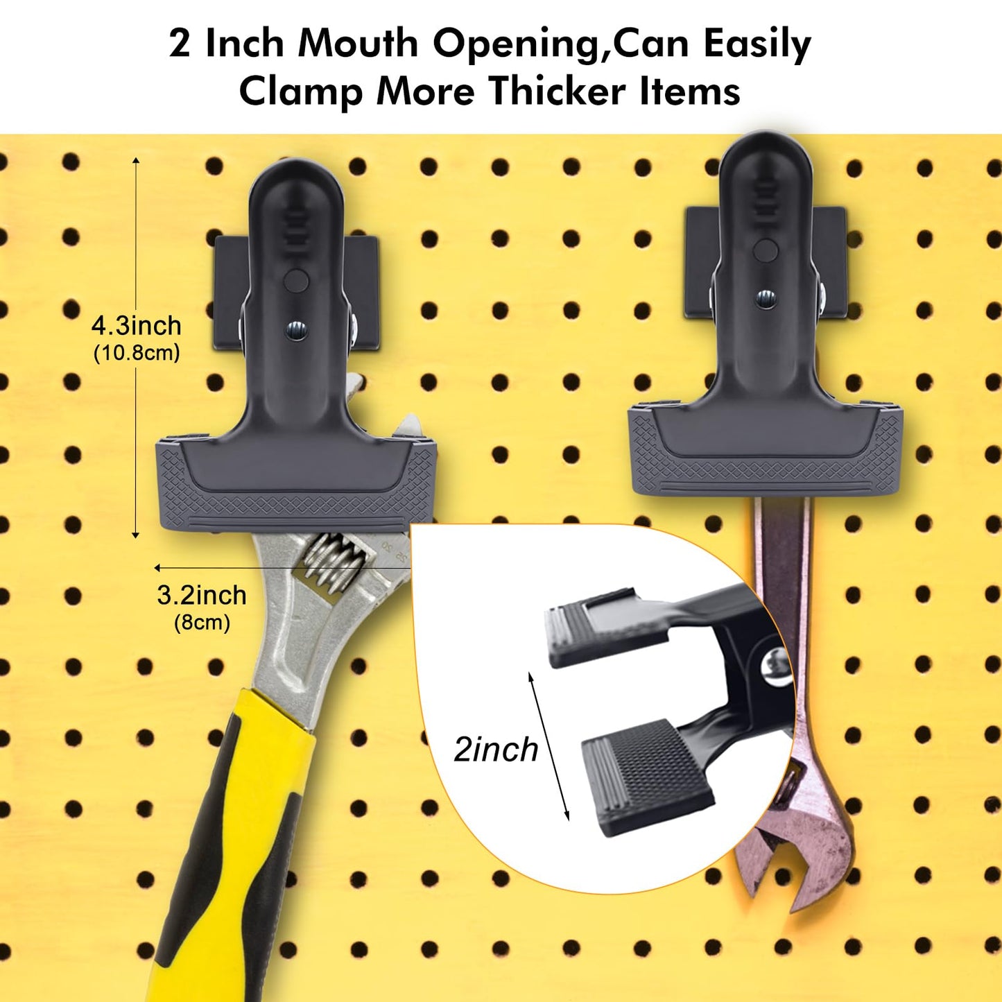2Pcs Magnetic Clips Heavy Duty with 2'' Mouth Opening, Securely Grip Flags, Backdrop Blueprints, Calendars,Tools, Fridge Magnets for Artists, Photography Shooting Studios, Worksite, Offices, Garden