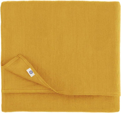 Linen & Cotton Tablecloth Table Linen Cloth Hygge - 100% Linen, Mustard Yellow (140 x 250 cm) Rectangular Washable Table Cloth for Home Kitchen Dining Table Decoration Restaurant Hotel Summer Party