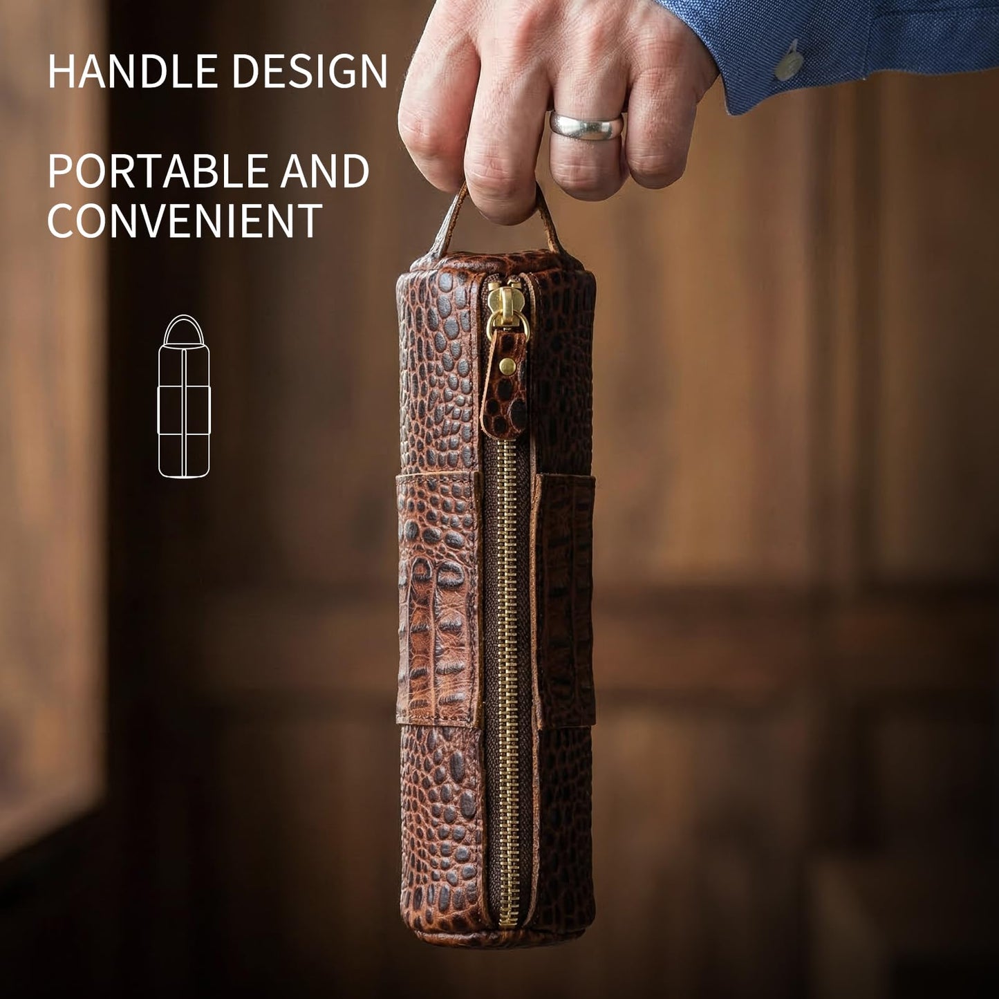 RMAWRAD Genuine leather pen cases, pen/pencil/marker/signature pen zipper bags, stationery bags, pen storage bags， Pen Holder for Work & Office &outdoor