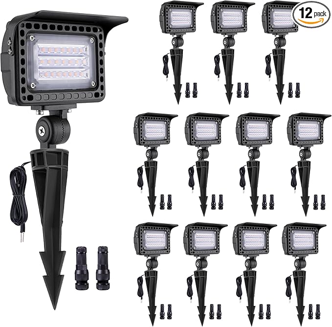 Gardenreet Outdoor Wall Wash Lights - 7W 12V Landscape Flood LED Lights, Low Voltage Waterproof Angle Adjustable, Warm White Wide Beam Aluminum Brown for Wall Garden Yard House 12 Pack
