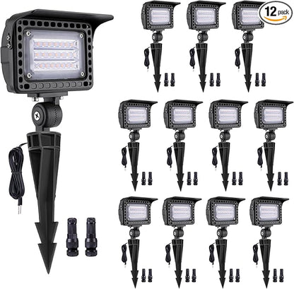 Gardenreet Outdoor Wall Wash Lights - 7W 12V Landscape Flood LED Lights, Low Voltage Waterproof Angle Adjustable, Warm White Wide Beam Aluminum Brown for Wall Garden Yard House 12 Pack