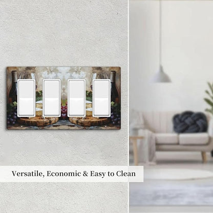 Decorative Art Light Switch Covers Wineglass & Artisanal Cheeses 4 Gang Rocker Decora Outlet Covers Electrical Faceplate GFCI Wall Plate for Home Decor