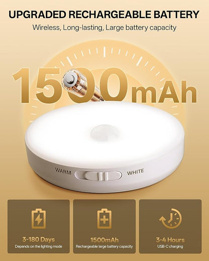 Homelist Upgraded Ultra Bright Motion Sensor Lights Indoor Rechargeable, 6 Pack Puck Light with Remote, 1500mAh Battery Operated Sensor Night Light for Stairs, Cabinet, Bedside, Closet