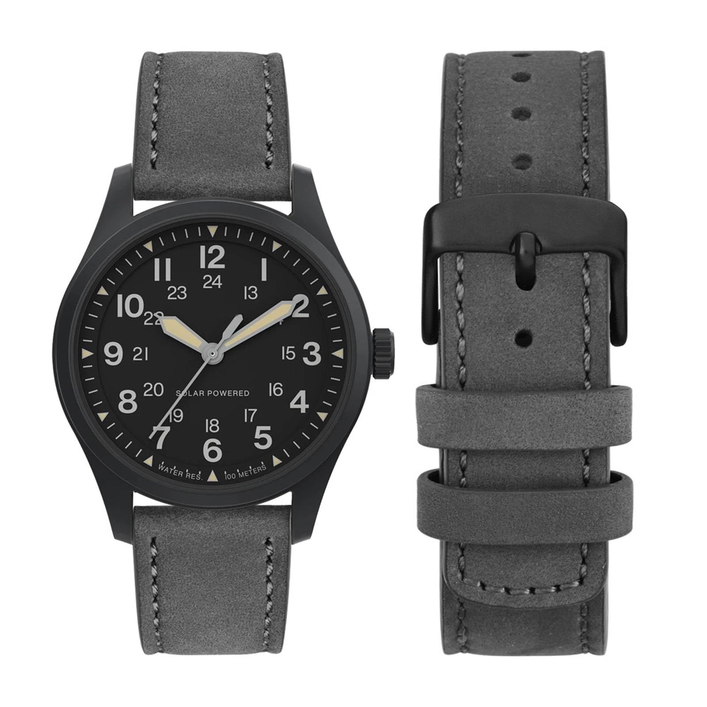WOCCI 20mm Retro Leather Watch Band for Men and Women, Quick Release Replacement Strap with Black Buckle (Grey)