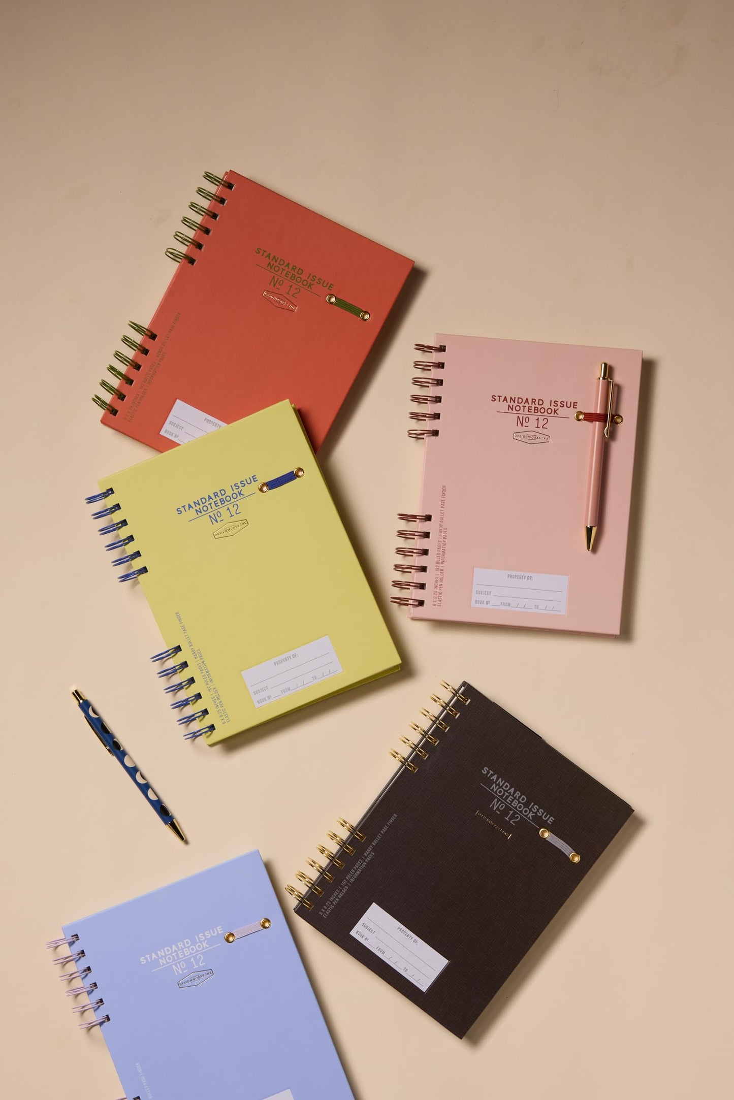 DesignWorks Ink Standard Issue Notebook No. 12, Undated Daily Planner & Writing Journal, 192 Lined Pages, Elastic Pen Holder, Small Spiral Notebook for Work & Journaling, 6 x 8.25 in, Army Green + Chili