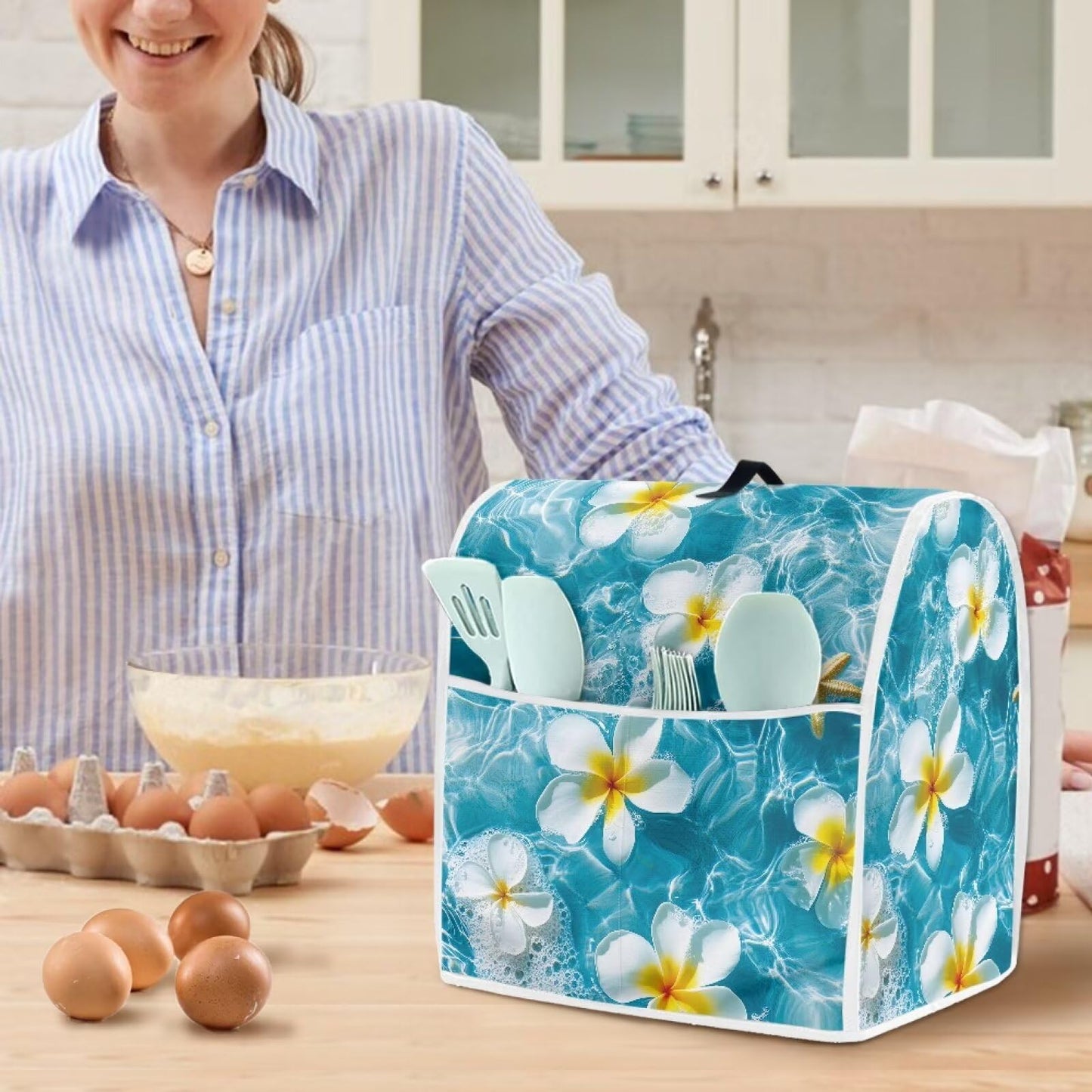 HUISEFOR Blue Plumeria Stand Mixer Cover 4.5-5 Quart Kitchen Mixer Cover Tropical Food Processor Protective Covers Dust Protection Insulated Kitchen Decoration Gift for Friends