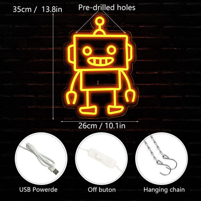 TOPQUALI Robot Neon Signs Robot LED Neon Light Decor for Game Room, Baby Living Room,Kids Room,Party,Birthday,Christmas Signs for Boys,Kids Gift13.8 * 10.1 Inch