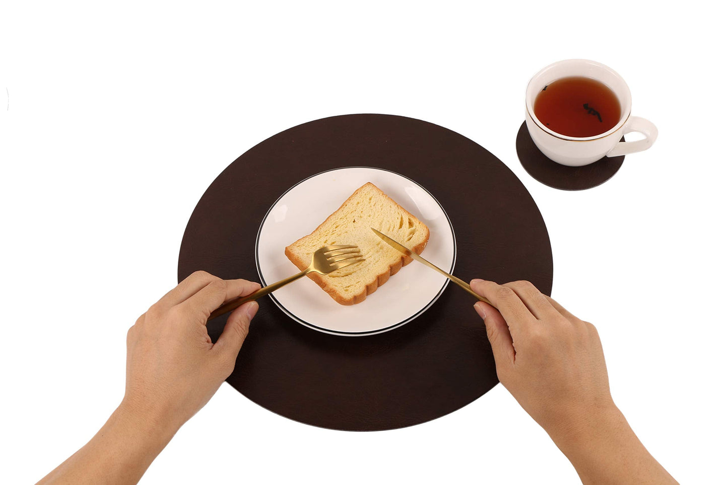 Embossed PU Leather Placemats, Waterproof Coffee Coasters, Kitchen Table Mats, Easy to Wipe Off for Dining Round Table